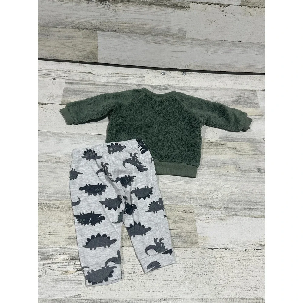 Pekkle Outfit Set Baby Boys 6M Green Dinosaur‎ Sherpa Fleece Joggers EUC